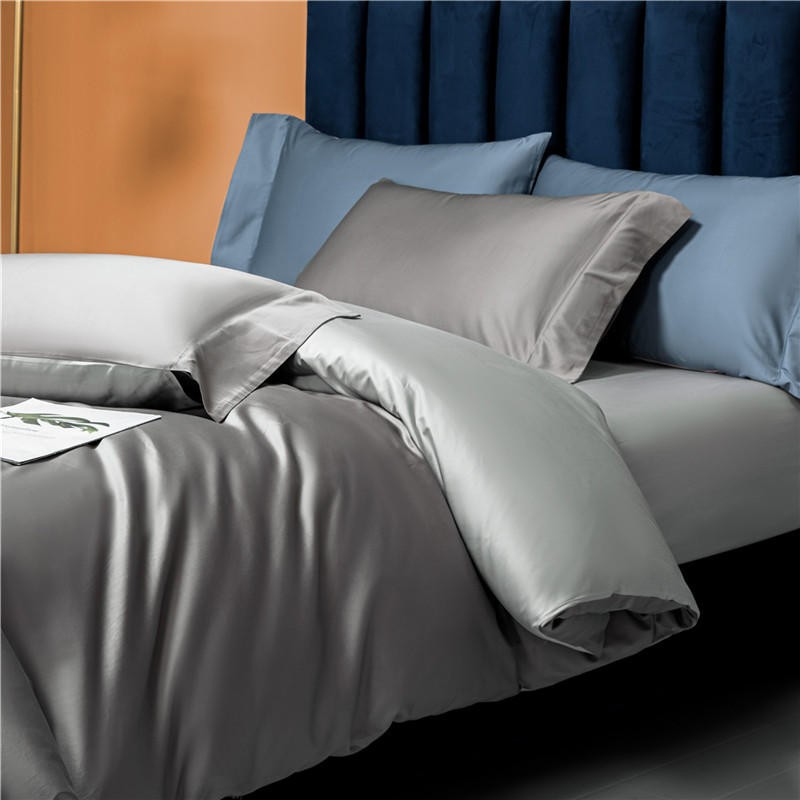 Neslla Grey Reversible Duvet Cover Set (Egyptian Cotton) - 4 Piece Set