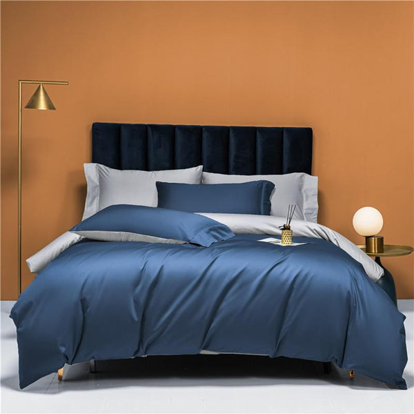 Neslla Blue Grey Reversible Duvet Cover Set (Egyptian Cotton) - 4 Piece Set