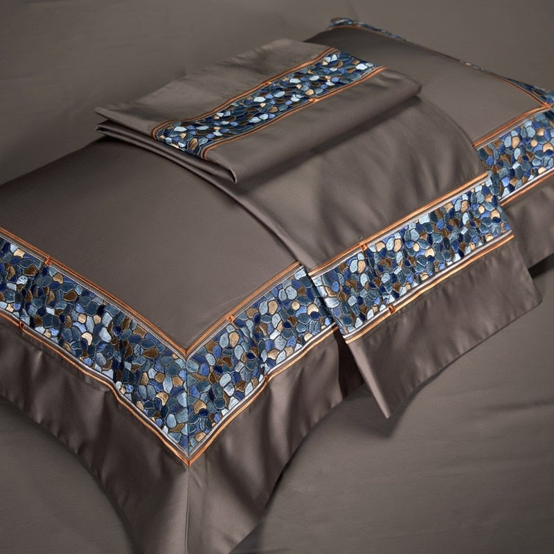 Luxury Pebble Embroidery Duvet Cover Set (Egyptian Cotton) - 4 Piece Set *Price Drop Event Product*