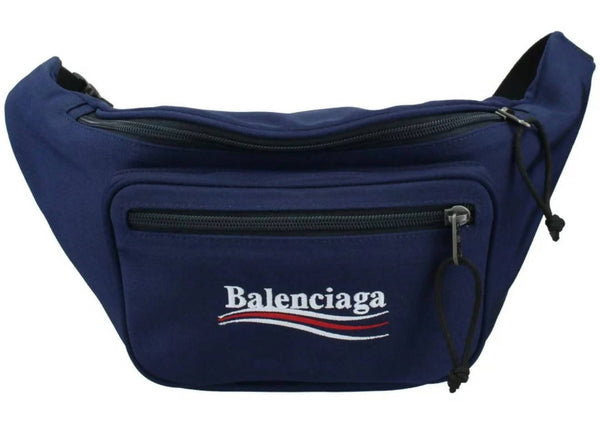 Balenciaga Political Logo Belt Bag Navy in Canvas with Silver-tone