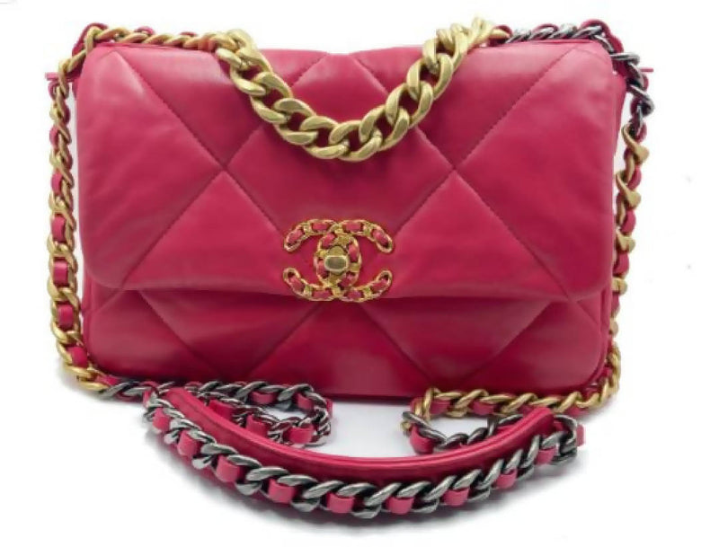 Chanel 19 Shoulder Bag Small Fuchsia in Leather with Gold-tone