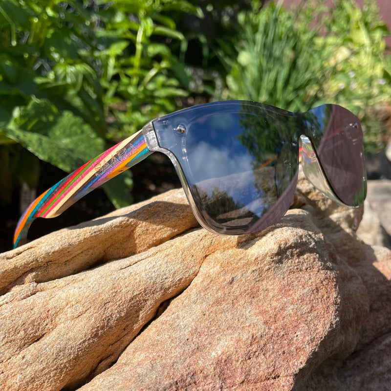 Mirror? - Silver Mirror Polarized SAARA Shades with Rainbow Wood Arms