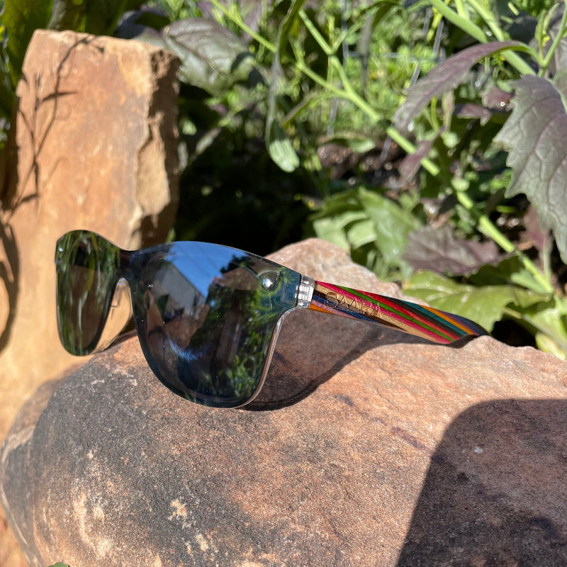 Mirror? - Silver Mirror Polarized SAARA Shades with Rainbow Wood Arms