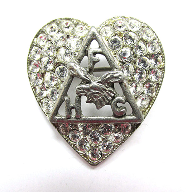 Signed Ora Vintage 1950s Diamante Loyal Order of Moose Heart Pin