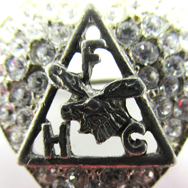 Signed Ora Vintage 1950s Diamante Loyal Order of Moose Heart Pin