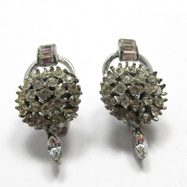 Vintage 1950s Mid-Century Sparkling Clear Diamante Earrings