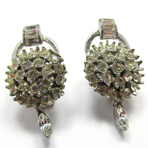 Vintage 1950s Mid-Century Sparkling Clear Diamante Earrings