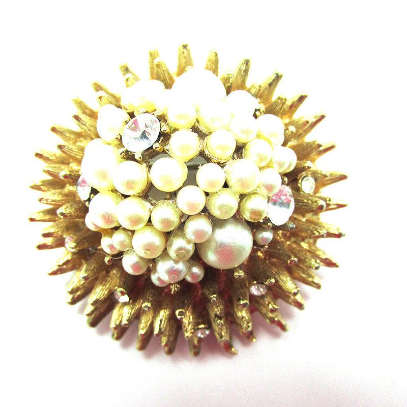 Eye-Catching 1950s Vintage Pearl and Diamante Sea Urchin Pin