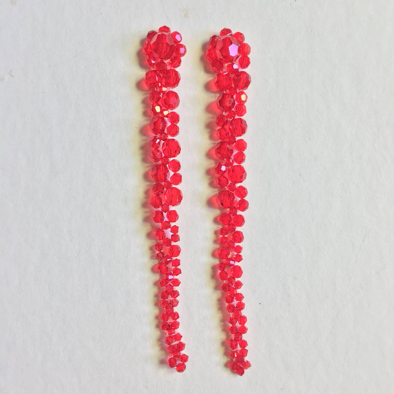 Fascinating Handcrafted Red Crystal Long Earrings