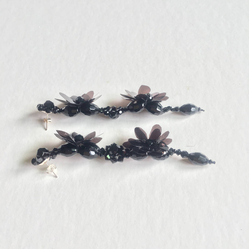 Beautiful handcrafted Swarovski crystal black floral earrings
