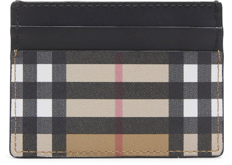Burberry Vintage Check and Leather Card Case 4 Slot Black in Calfskin
