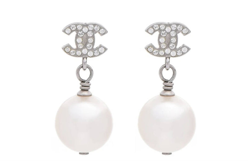 Chanel CC Crystal Pearl Drop Earrings – The Closet
