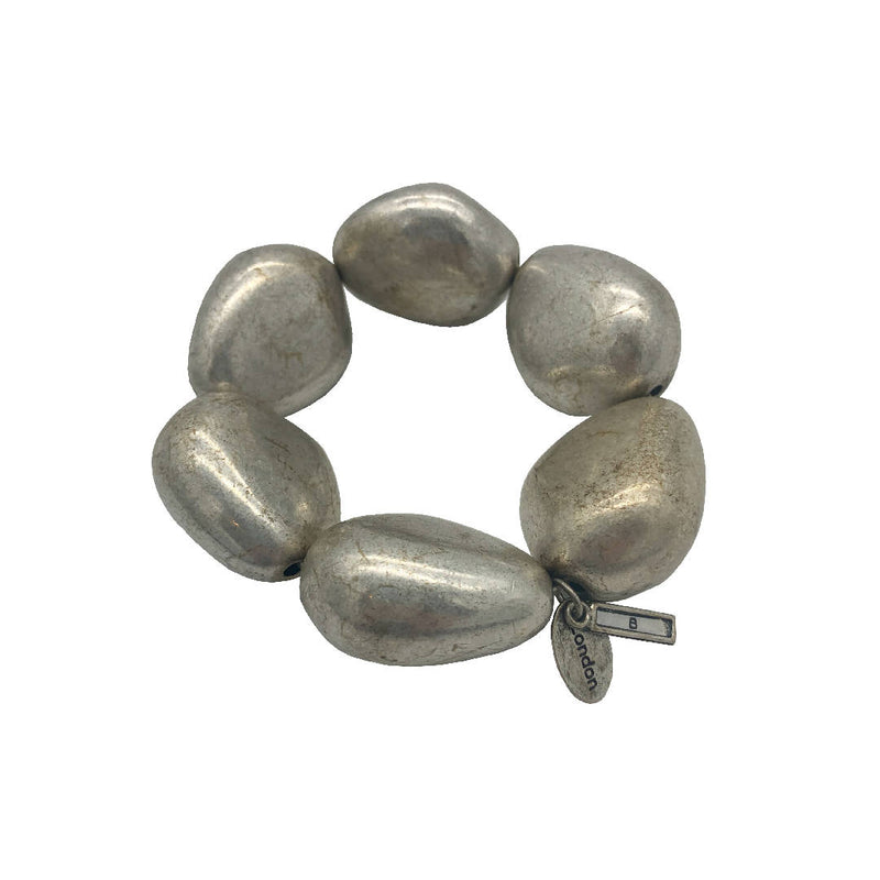 Vintage designer brand "B London" pebble stone beaded bracelet in silver tone
