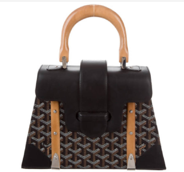 Goyard Saigon Handbag Goyardine Wood Trim PM Black