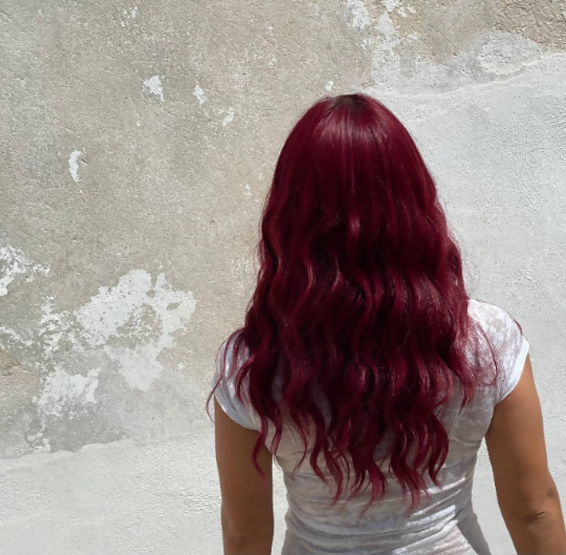 Red curly wig Ombre with Dark Roots fading down to red