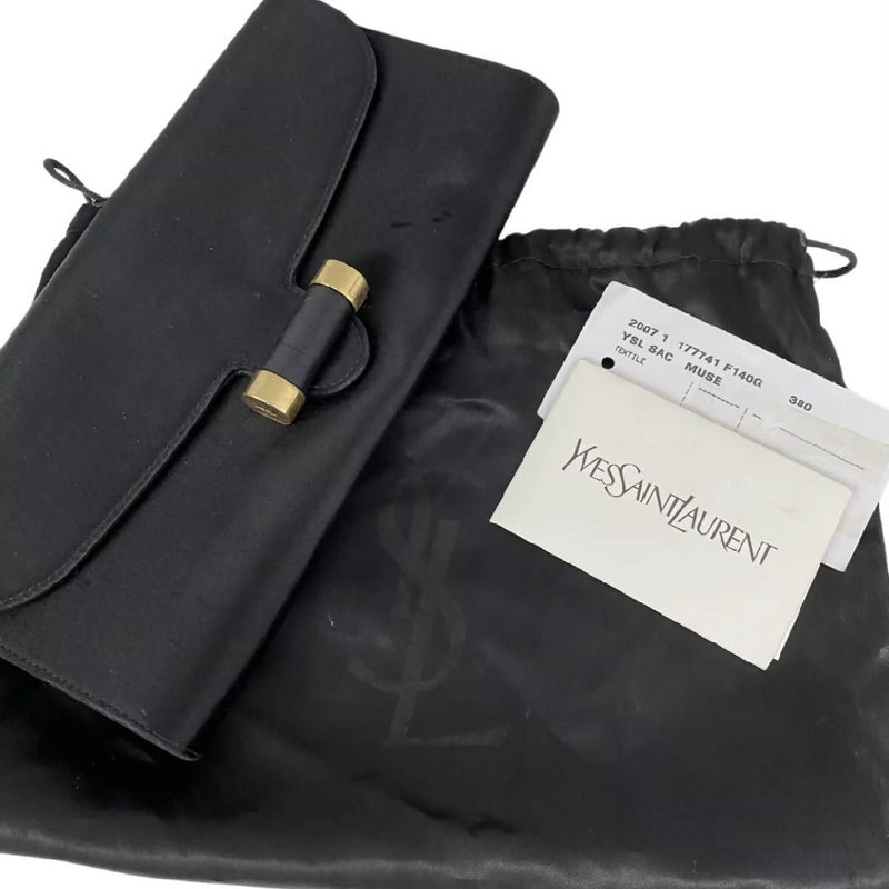 YSL Yves Saint Laurent Vintage Black Muse Silk Clutch Evening Bag