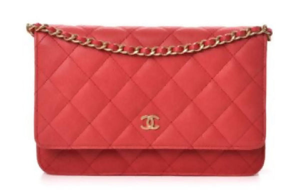 Chanel Wallet On Chain Quilted Diamond Red in Caviar with Matte Gold-Tone