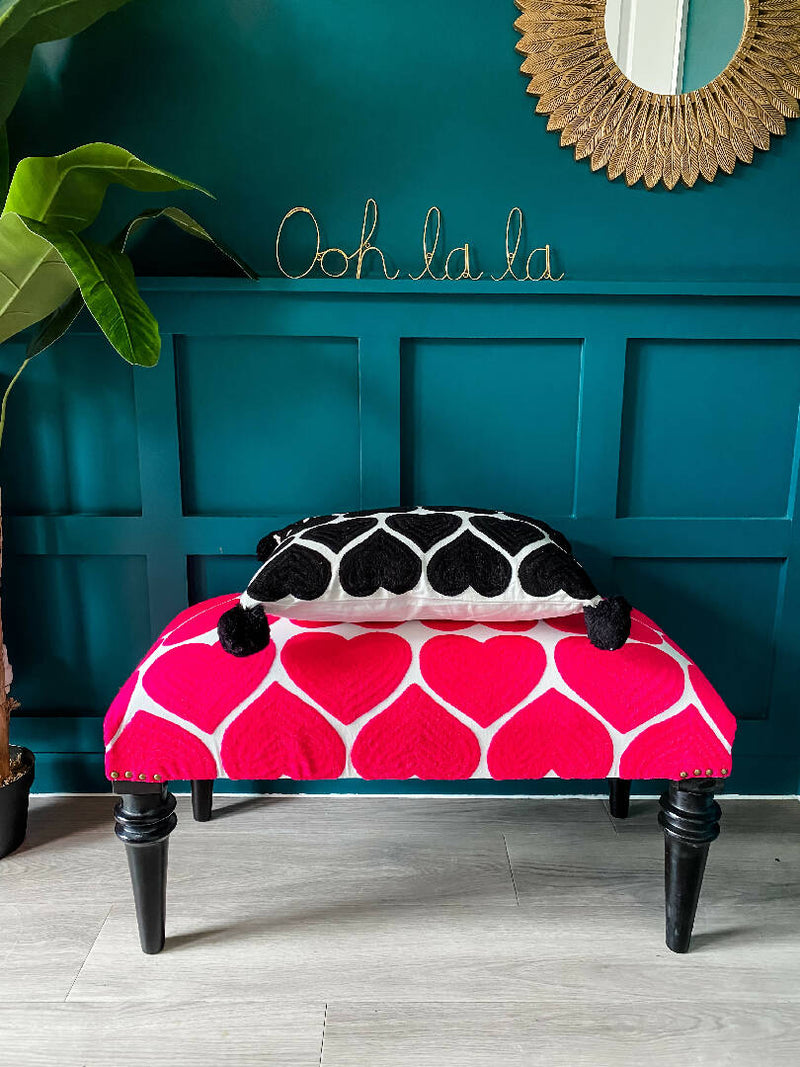 Hearts Upholstered Bench | Fuchsia Pink