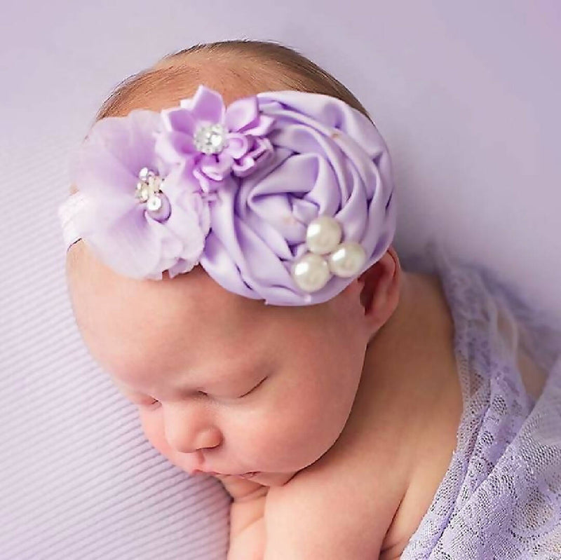 Baby girl ruffled satin flower bouquet headband