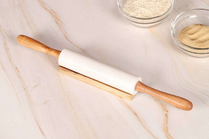 Marble Rolling Pin With Wooden Rest , Marble Wood Rolling Pin