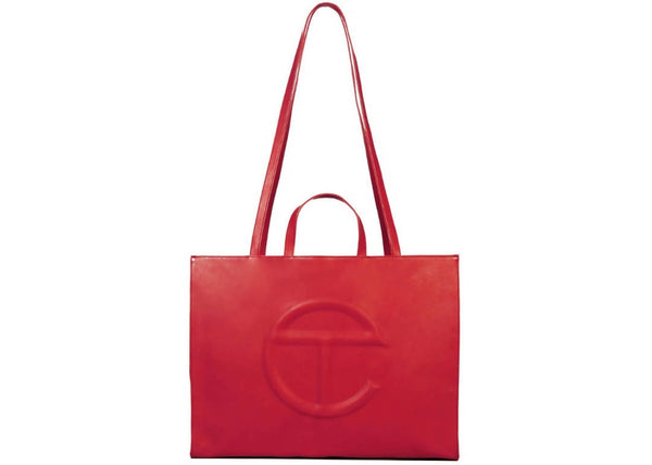 Telfar Shopping Bag Large Red in Vegan Leather with Silver-tone
