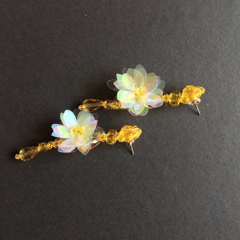 Shiny handcrafted yellow floral earrings