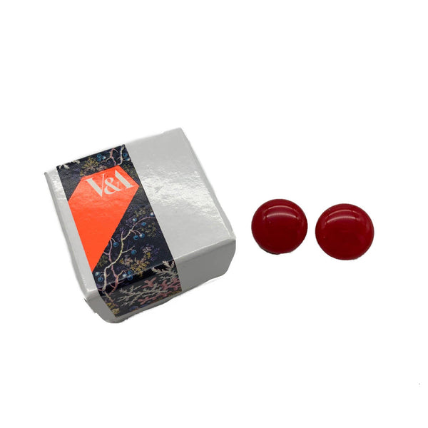 New red jewel glass like material clip-on earrings with silver coloured tone metalware