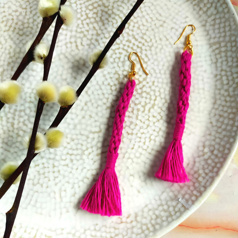 "Bree" Pink Macramé Loop Tassel Gold Plated Earrings