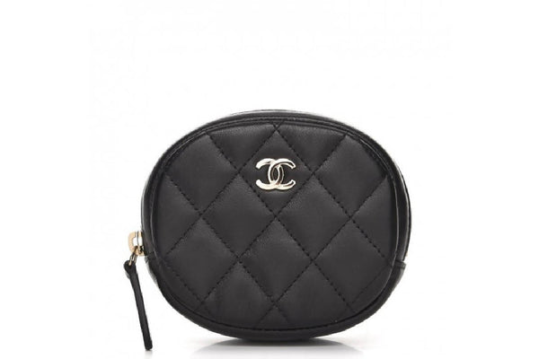 Chanel Zip Around Classic Coin Purse Quilted Diamond Black