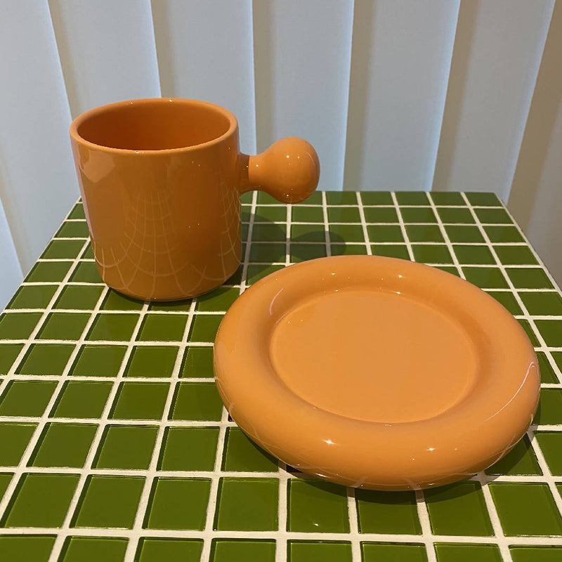 Tangerine Orange Donut Handle Ceramic Coffee Mug Set