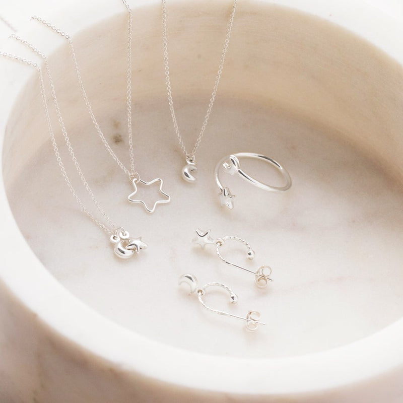 Tiny Moon Necklace Sterling Silver