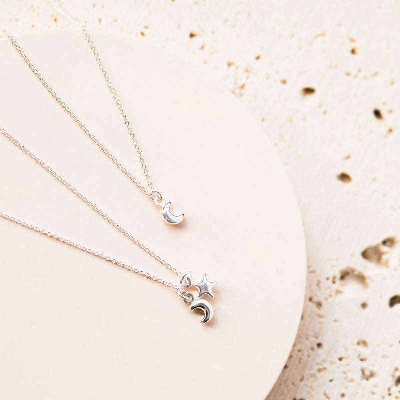 Tiny Moon and Star Necklace Sterling Silver