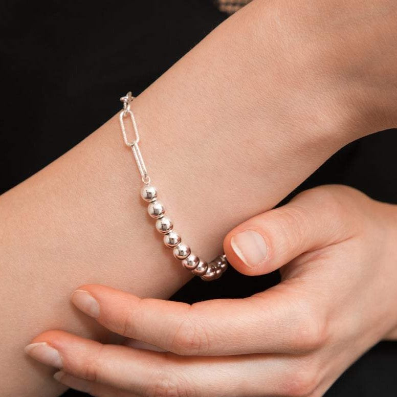 Bead Link Bracelet Sterling Silver