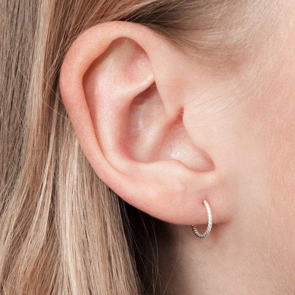 Small Twisted Huggie Hoop Earrings Sterling Silver