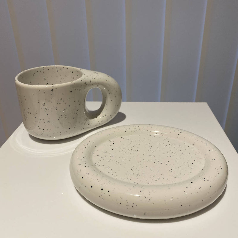 White Quail Egg Pattern Ceramic Chubby Mug Set