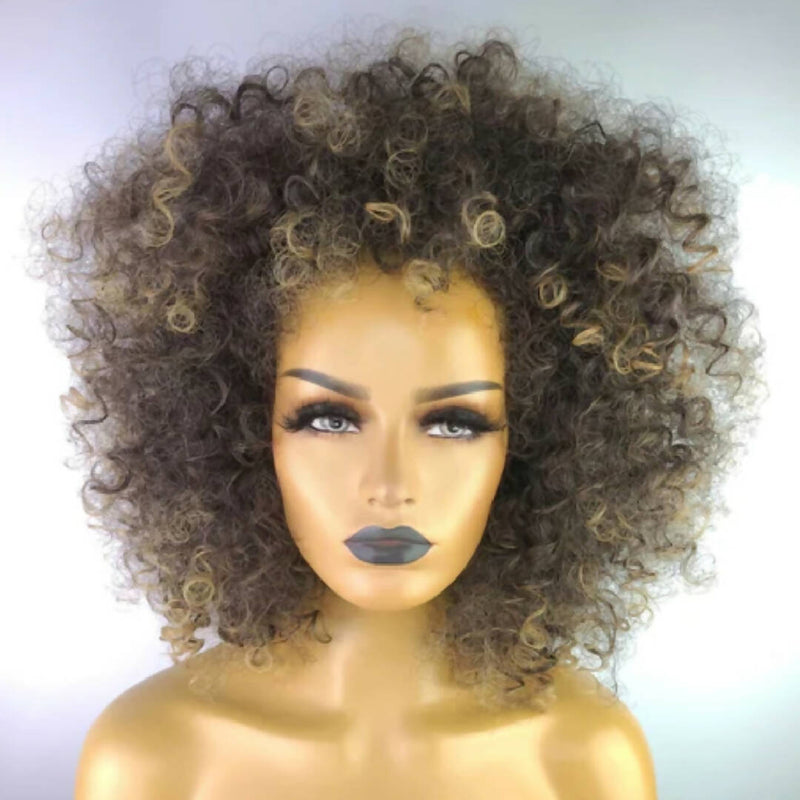 Afro Curly Highlight Wigs with Afro Hairline, 4/27, 14"