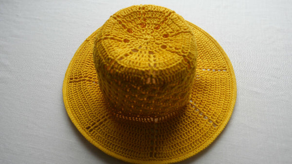 Handmade sun bonnet hat, honeycomb linen tulip hat, crochet garden hat, cottagecore yellow hat, summer floppy hat for women, wide brim hat