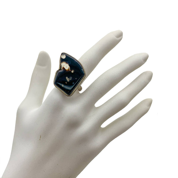 vintage stunning black natural gemstone asymmetric shape ring