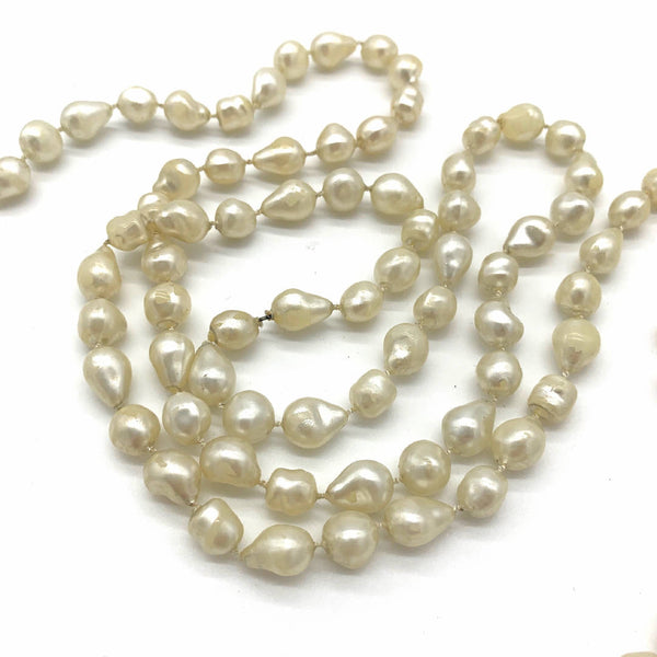 ivory white vintage long Baroque pearl shaped beaded long necklace