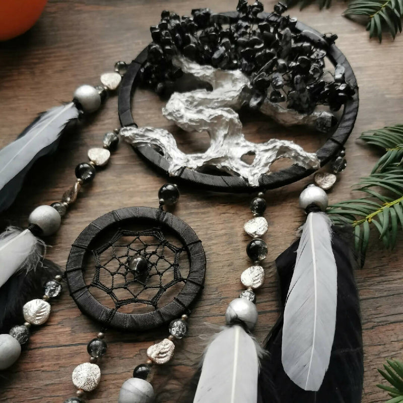 Black and White Tree of life agate Dreamcatcher wall hanging black and white Dreamcatcher Boho dreamcatcher boho decor gift bohemian wedding