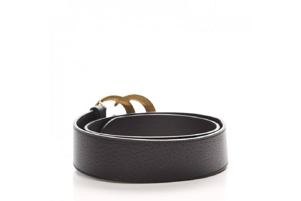 Gucci Signature Double G Textured Leather Belt Antique Brass  display picture 2