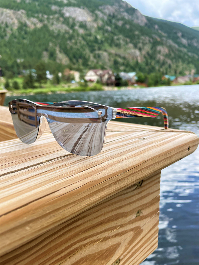 Mirror? - Silver Mirror Polarized SAARA Shades with Rainbow Wood Arms