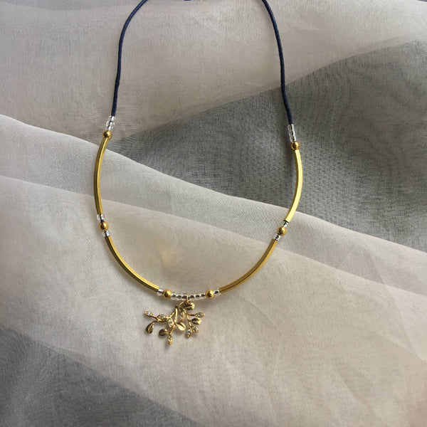 Brass organic vine necklace with glass beads