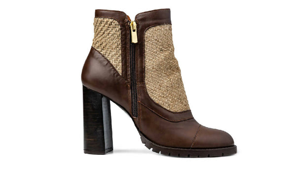 Coffee Burlap Ankle Boots