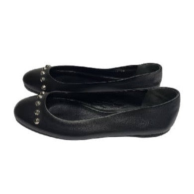 As New BALENCIAGA Black Soft Leather with Silver Studded Ballet Shoes Flats