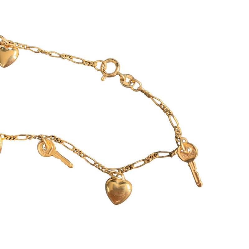 Beautiful Vintage 9ct Gold Heart and Key Charm Bracelet