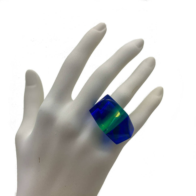 vintage statement chunky see through blue and green ring