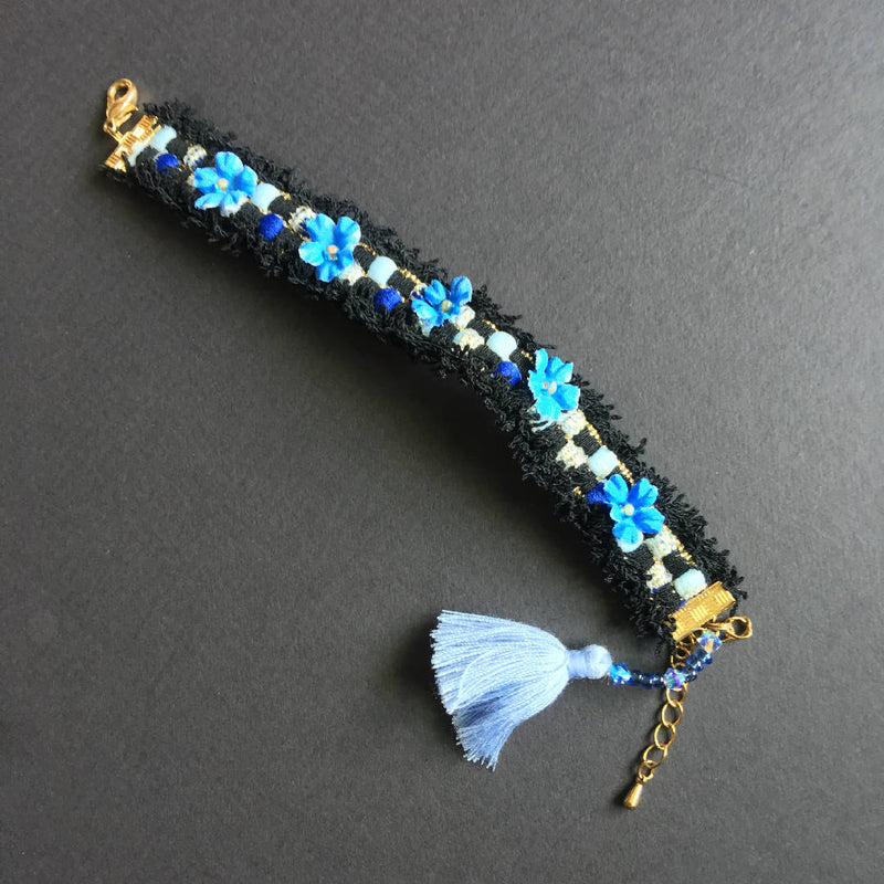 Handcrafted blue flower bracelet