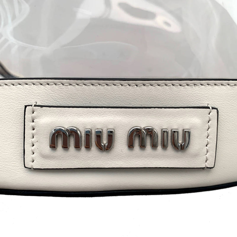 New Miu Miu summer must have iconic white and transparent drawstring bucket leather bag