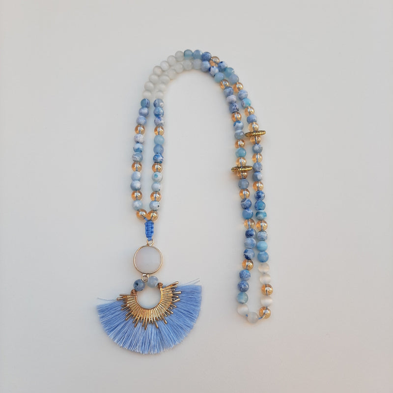 Blue Fire Agate With Baby Blue Tassel Tasbih